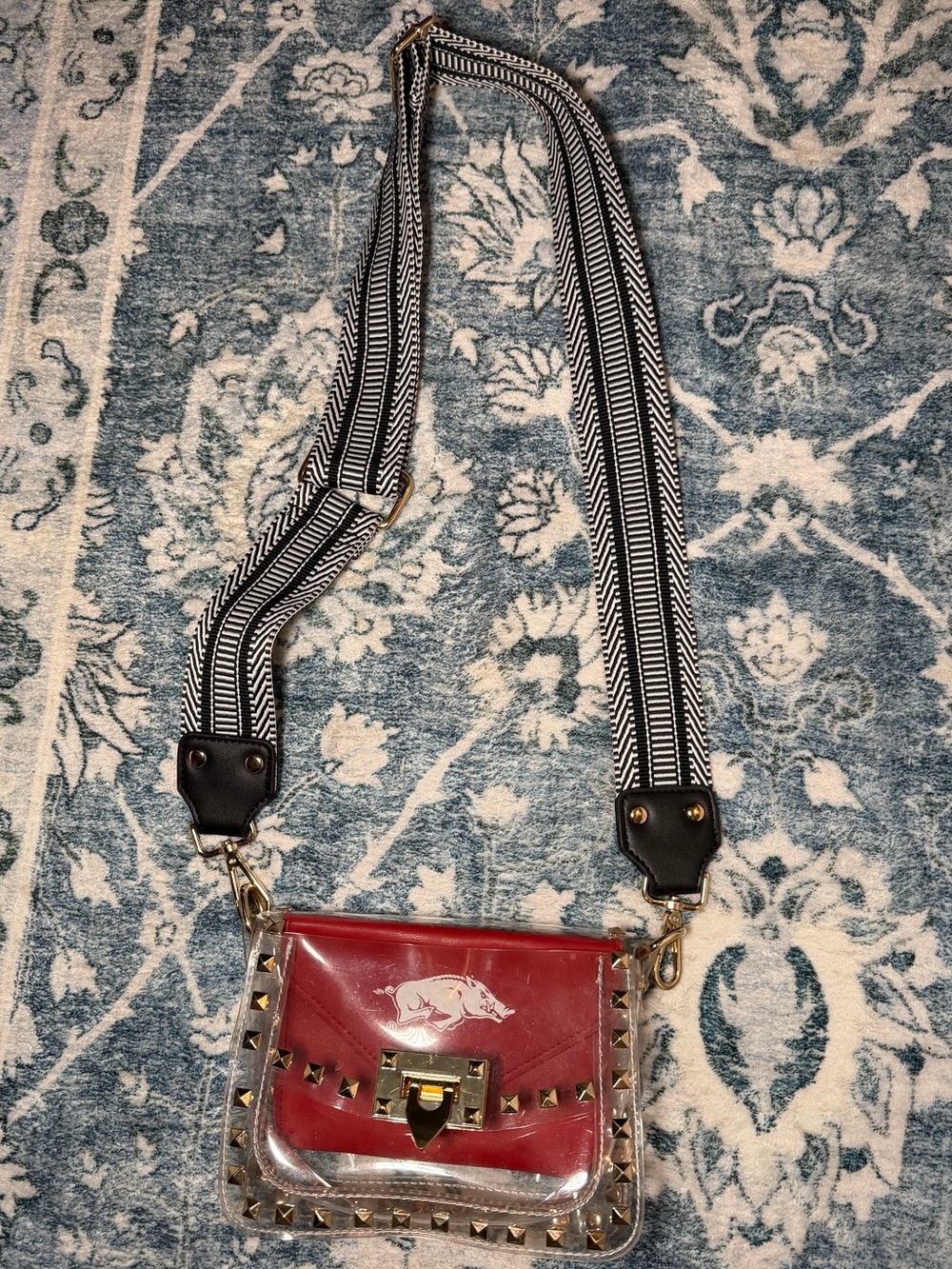 Razorbacks Women's Clear Crossbody Bag with Red Insert and Stud Accents